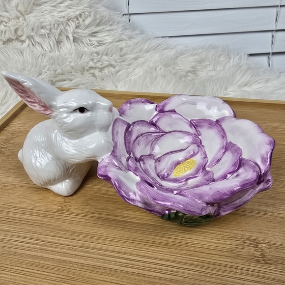 Ceramic Bunny with Attached Dish Vintage - Picture 3 of 15